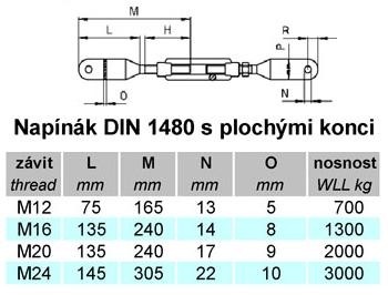 Napínák DIN 1480 s plochými konci M12